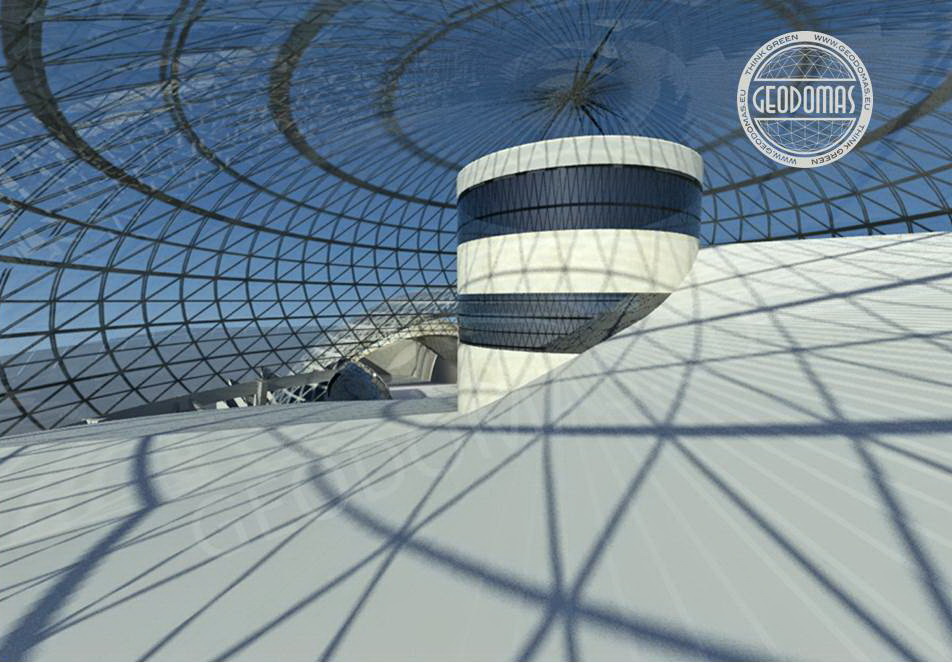 Geodezinis kupolo stogas apvaliam slidinėjimo kurortui | Futuristinė sėkmingo verslo koncepcija