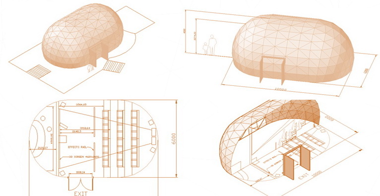 Sferinio kinoteatro kupoliniai pastatai |  360°x180° pilnos projekcijos ekranas