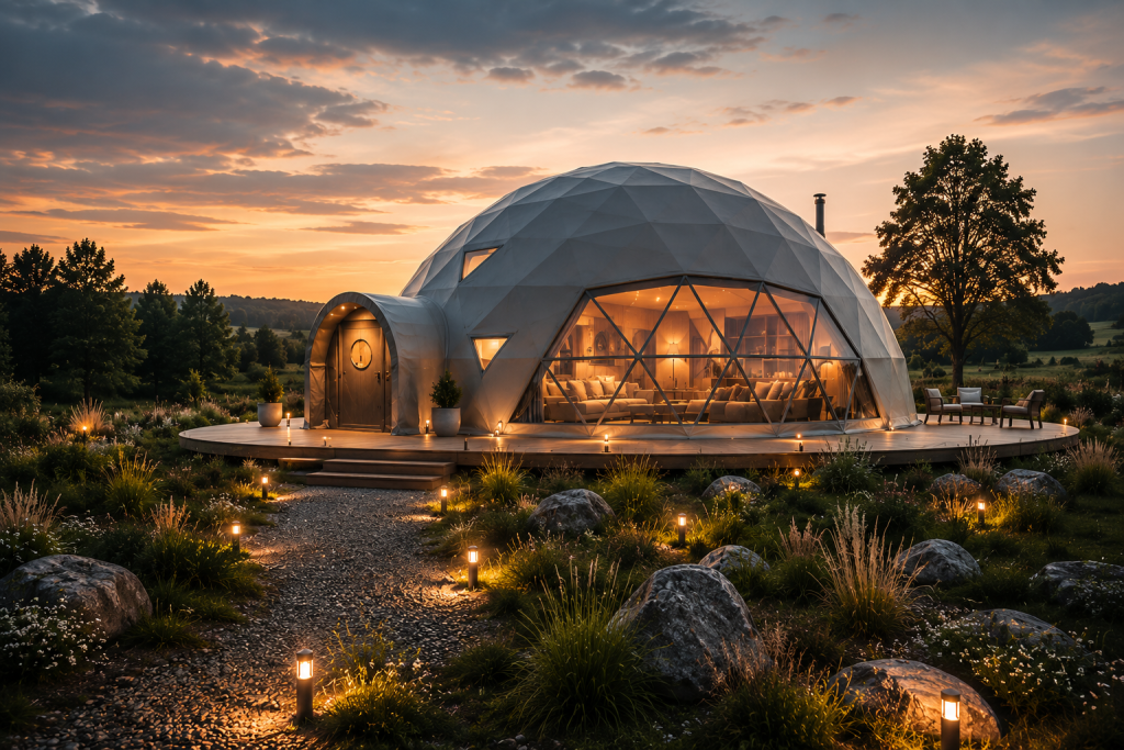 78m2 GLAMPING VERSLUI Ø10m H5m | APŠILTINTAS · 5