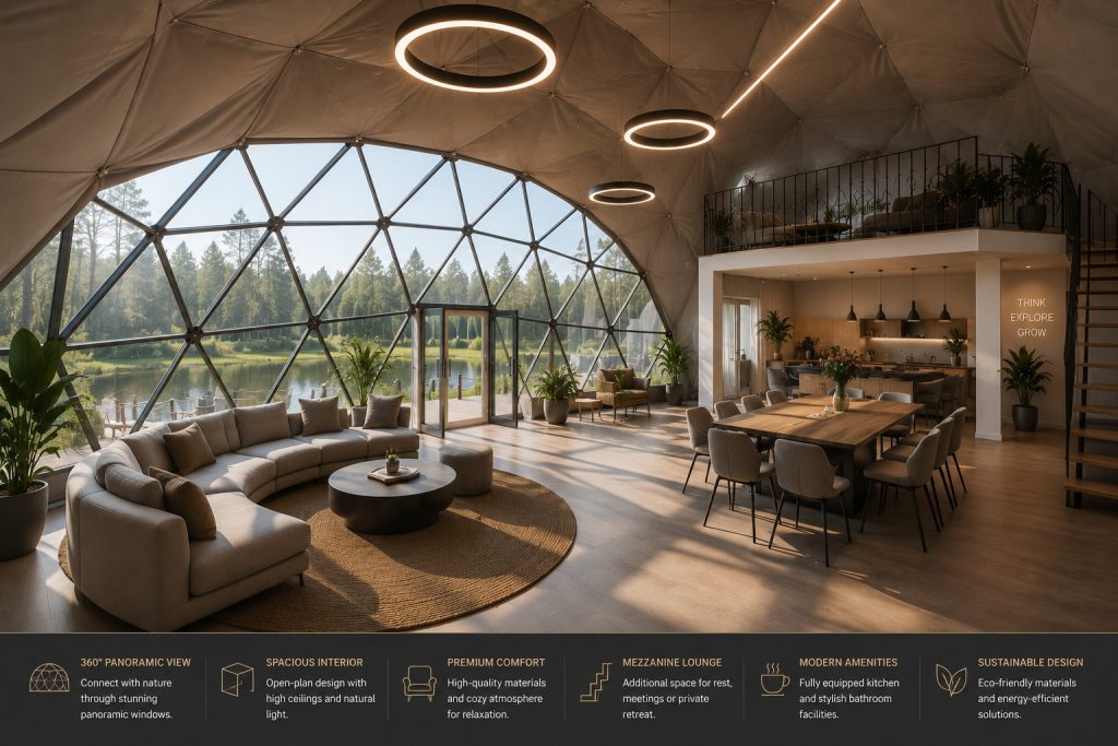 78m2 GLAMPING VERSLUI Ø10m H5m | APŠILTINTAS · 6